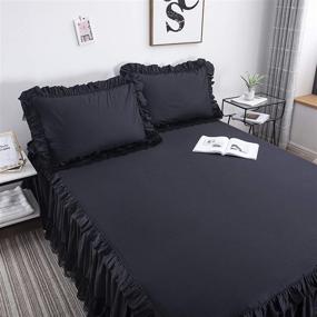 img 3 attached to 🖤 FADFAY Black Bedding Sets Queen 4 Piece: Vintage Chic Lace Duvet Cover Set with Soft Dust Ruffle and Farmhouse Bedding, Queen Size