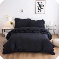 🖤 fadfay black bedding sets queen 4 piece: vintage chic lace duvet cover set with soft dust ruffle and farmhouse bedding, queen size logo