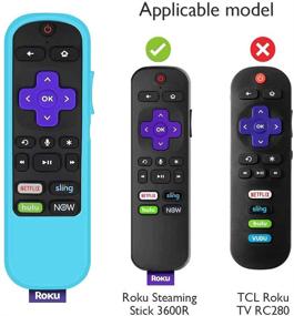 img 1 attached to 📺 Glow Blue Silicone Protective Soft Case for TCL Roku TV Steaming Stick 3600R Remote Control - Honey Comb Series, Lightweight Shockproof Cover