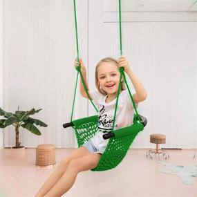 img 2 attached to 🌳 JKsmart Swing Seat for Kids - Heavy Duty Rope Play Swing Set | Secure Children Swing Set for Indoor and Outdoor | Playground, Home, or Tree Swing with Snap Hooks and Swing Straps | 440 lbs Capacity | Green