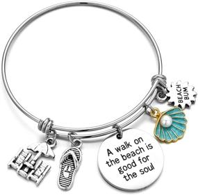 img 4 attached to 🐢 Vonluxy Beach Jewelry Themed Gifts: Engraved Sea Turtle Bracelet for Women, Teen Girls, and Female Kids. Memorial, Adjustable Stainless Steel, Summer Ocean Inspired Personalized Bracelets