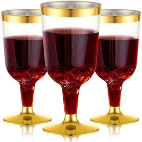 img 4 attached to 🍷 N9R 30-Pack Gold Rim Plastic Wine Glasses, 6 Oz Stemmed Disposable Wine Cups - Reusable & Perfect for Party, Wedding, Birthday