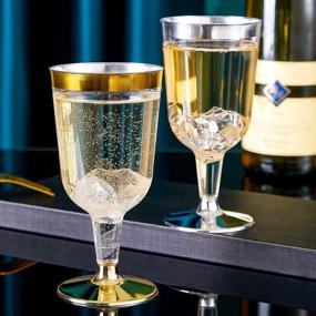 img 2 attached to 🍷 N9R 30-Pack Gold Rim Plastic Wine Glasses, 6 Oz Stemmed Disposable Wine Cups - Reusable & Perfect for Party, Wedding, Birthday