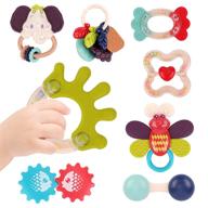 👶 8pcs baby rattles set - nueplay toddlers chewing silicone teething toys for 6-12 month-olds. grab shaker hand bells, spin rattle musical toy playset - early education gift for newborn infants logo