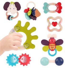 img 4 attached to 👶 8PCS Baby Rattles Set - Nueplay Toddlers Chewing Silicone Teething Toys for 6-12 Month-Olds. Grab Shaker Hand Bells, Spin Rattle Musical Toy Playset - Early Education Gift for Newborn Infants