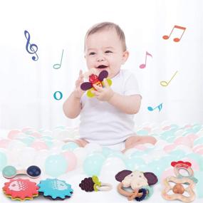 img 3 attached to 👶 8PCS Baby Rattles Set - Nueplay Toddlers Chewing Silicone Teething Toys for 6-12 Month-Olds. Grab Shaker Hand Bells, Spin Rattle Musical Toy Playset - Early Education Gift for Newborn Infants
