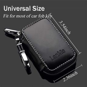 img 1 attached to Black Leather Car Key Case Holder Car Key Chain Bag Car Remote Key fob Keychain Zipper Bag - LanMa