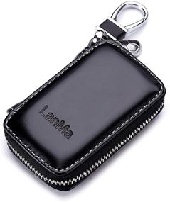 img 4 attached to Black Leather Car Key Case Holder Car Key Chain Bag Car Remote Key fob Keychain Zipper Bag - LanMa