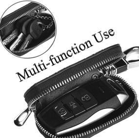 img 3 attached to Black Leather Car Key Case Holder Car Key Chain Bag Car Remote Key fob Keychain Zipper Bag - LanMa