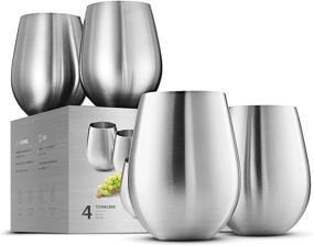 img 4 attached to 🍷 Durable Stainless Steel Wine Glasses for Outdoor Events - Set of 4 Unbreakable 18 Ounce Stemless Wineglasses, Perfect for Picnics and Portable Use