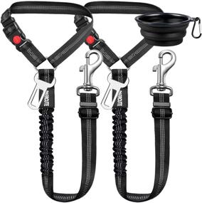 img 4 attached to Adjustable 3-Piece Dog Car Seat Belt Set with Elastic Bungee Buffer for Improved Safety and Restraint during Travel