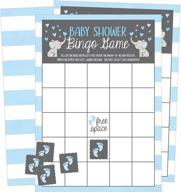 🐘 25 blue elephant bingo game cards for boy baby shower + 25 pack of baby feet game chips: cute animal woodland paper pattern | funny baby party ideas and supplies logo