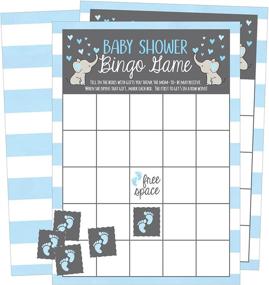 img 4 attached to 🐘 25 Blue Elephant Bingo Game Cards for Boy Baby Shower + 25 Pack of Baby Feet Game Chips: Cute Animal Woodland Paper Pattern | Funny Baby Party Ideas and Supplies
