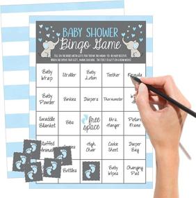 img 3 attached to 🐘 25 Blue Elephant Bingo Game Cards for Boy Baby Shower + 25 Pack of Baby Feet Game Chips: Cute Animal Woodland Paper Pattern | Funny Baby Party Ideas and Supplies