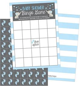 img 2 attached to 🐘 25 Blue Elephant Bingo Game Cards for Boy Baby Shower + 25 Pack of Baby Feet Game Chips: Cute Animal Woodland Paper Pattern | Funny Baby Party Ideas and Supplies
