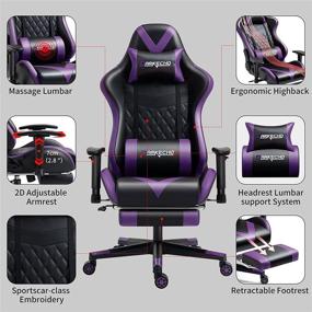 img 2 attached to 🪑 Darkecho Purple Gaming Chair with Footrest and Massage - Racing Office Ergonomic Chair with Leather Reclining, Adjustable Armrest, High Back, Esports Design, Headrest and Lumbar Support - Purple