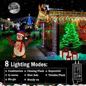 img 2 attached to 🎄 Outdoor Christmas Lights - 400 LED 33ft Curtain Fairy String Light with 75 Drops, Clear Wire Indoor Christmas Decorations for Wedding Party Holiday Xmas – Red Green, 8 Modes