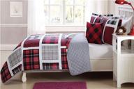 🔴 elegant home multicolor plaid patchwork design 4 piece quilt bedspread bedding set with decorative pillow for kids/boys - red black white grey colorful theme (full size) logo