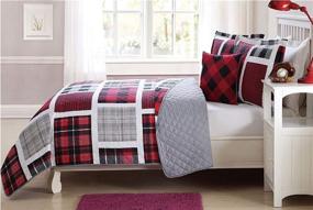 img 1 attached to 🔴 Elegant Home Multicolor Plaid Patchwork Design 4 Piece Quilt Bedspread Bedding Set with Decorative Pillow for Kids/Boys - Red Black White Grey Colorful Theme (Full Size)