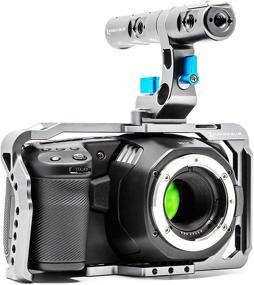 img 2 attached to 🎥 Premium Full Cage Rig for Blackmagic Pocket Cinema Camera 4K/6K - KONDOR BLUE BMPCC 6K 4K with Top Handle, NATO Rails, Cold Shoe, Bubble Leveler and Optional T5 Holder, Baseplate & More (Space Gray)