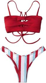 img 3 attached to CUPSHE Stripe Bandeau Bikini Swimsuit - Low Rise Two Piece Bathing Suit for Women