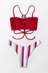 img 1 attached to CUPSHE Stripe Bandeau Bikini Swimsuit - Low Rise Two Piece Bathing Suit for Women