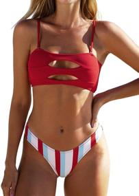 img 4 attached to CUPSHE Stripe Bandeau Bikini Swimsuit - Low Rise Two Piece Bathing Suit for Women