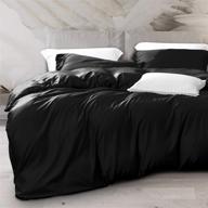 ntbay 3-piece black silky satin queen duvet cover set: ultra luxury, soft solid color, hidden zipper design logo