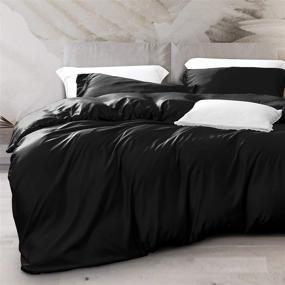 img 4 attached to NTBAY 3-Piece Black Silky Satin Queen Duvet Cover Set: Ultra Luxury, Soft Solid Color, Hidden Zipper Design