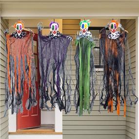 img 2 attached to 🤡 Spooky 29” Halloween Hanging Clowns (4 Pack) - Colorful Clown Halloween Decorations for Haunted House, Indoor & Outdoor Scary Halloween Decoration