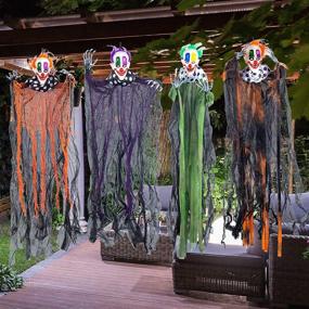 img 1 attached to 🤡 Spooky 29” Halloween Hanging Clowns (4 Pack) - Colorful Clown Halloween Decorations for Haunted House, Indoor & Outdoor Scary Halloween Decoration