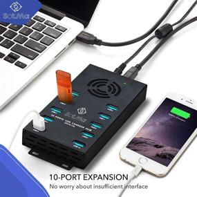 img 2 attached to High-Performance USB 3.0 Hub - 10-Port Powered USB Hub 3.0 with AC Adapter - Multi-Safety Protection USB Splitter - Aluminum Charging Hub with Cooling Fan and Mounting Brackets - Ideal for Multiple Device Charging