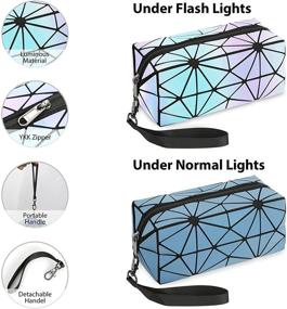 img 2 attached to 📚 Luminous Pencil Pen Pouch with Large Capacity, Geometric Portable Holographic Reflective Case with Zipper, Stationery Storage Pouch for High Middle Primary School Students, Office Use - Blue