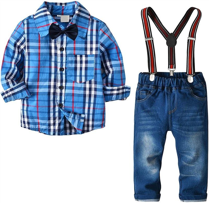 wedding outfits toddler formal clothing set baby shirts suspenders black jeans pants set boys' clothing 로고