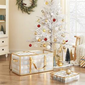 img 3 attached to 🎄 SONGMICS Holiday Ornament Storage Box, Holds 128 Christmas Ornaments, Storage Container with Dividers for Christmas Decorations, Semi-Transparent & Golden URFB029A01