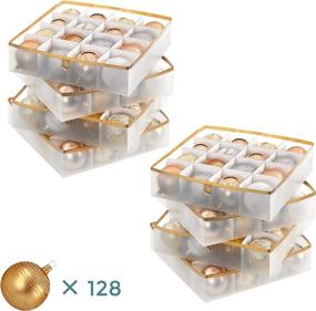 img 1 attached to 🎄 SONGMICS Holiday Ornament Storage Box, Holds 128 Christmas Ornaments, Storage Container with Dividers for Christmas Decorations, Semi-Transparent & Golden URFB029A01