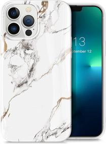 img 4 attached to GVIEWIN iPhone 13 Pro Max 6.7 Inch Case 2021, Ultra Slim Marble Glossy Cover Soft TPU Shockproof Protective Phone Case - White/Gold