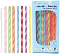 🍹 eco reusable stirrer straws kit - 24 count, short assorted color straws for milk, juice, coffee, smoothies, cocktails and kids, with straw cleaner brush - 7.5in logo