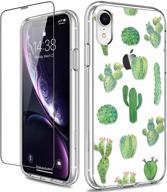 🌵 giika iphone xr case: clear floral girls women protective case with screen protector – green cactus design logo