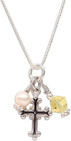 img 4 attached to Exquisite Sterling Silver First Communion Necklace: High-end 👼 Simulated Crystal Birthstone Cross with Cultured Pearl for Girls