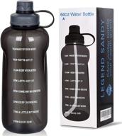 🚰 stay hydrated with our large motivational 64 oz water bottle & straw - half gallon marked for gym, hiking, camping - leak proof, bpa free - wide mouth sports bottle (64 oz, black) logo