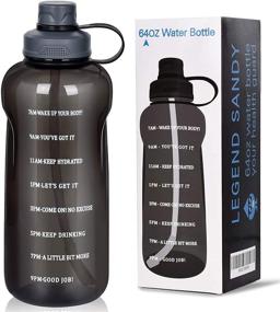 img 4 attached to 🚰 Stay Hydrated with Our Large Motivational 64 OZ Water Bottle & Straw - Half Gallon Marked for Gym, Hiking, Camping - Leak Proof, BPA Free - Wide Mouth Sports Bottle (64 OZ, Black)