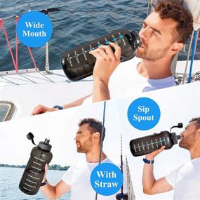 img 1 attached to 🚰 Stay Hydrated with Our Large Motivational 64 OZ Water Bottle & Straw - Half Gallon Marked for Gym, Hiking, Camping - Leak Proof, BPA Free - Wide Mouth Sports Bottle (64 OZ, Black)