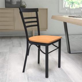 img 4 attached to 🪑 Black Metal Restaurant Chair with Three-Slat Ladder Back - Natural Wood Seat by Flash Furniture HERCULES Series