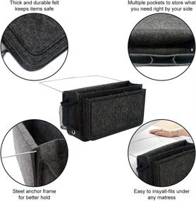 img 2 attached to 🛏️ ViTZO Bedside Organizer Caddy: Double Layer Felt with Metal Loop, Multiple Pockets for Tablets, Phones, Books, and More - Charcoal