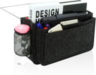 🛏️ vitzo bedside organizer caddy: double layer felt with metal loop, multiple pockets for tablets, phones, books, and more - charcoal logo