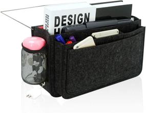 img 4 attached to 🛏️ ViTZO Bedside Organizer Caddy: Double Layer Felt with Metal Loop, Multiple Pockets for Tablets, Phones, Books, and More - Charcoal