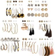 💎 masedy 57 pairs stud earrings set - trendy bohemian tassel dangle hoop earrings jackets for women & girls - fashion jewelry collection logo