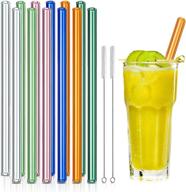 🥤 multicolor 10mm glass drinking straws, 12 pack - reusable & bpa free straws for beverages, shakes, milk tea, juices - including 2 cleaning brushes logo