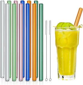 img 4 attached to 🥤 Multicolor 10mm Glass Drinking Straws, 12 Pack - Reusable & BPA Free Straws for Beverages, Shakes, Milk Tea, Juices - Including 2 Cleaning Brushes